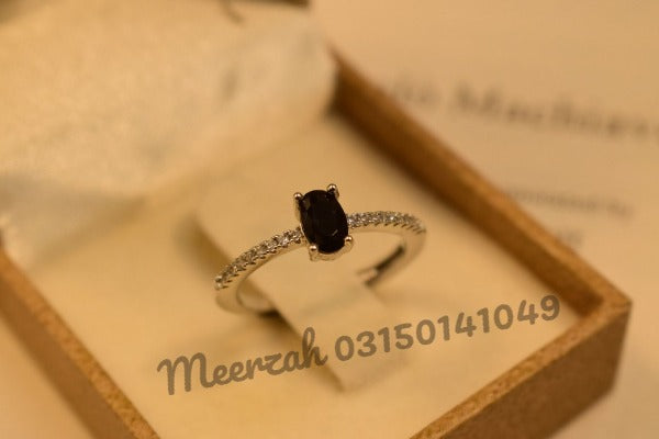 Elegant Design Black Stone Crystal Adjustable Silver Ring for Girls/Women