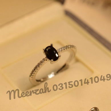 Elegant Design Black Stone Crystal Adjustable Silver Ring for Girls/Women