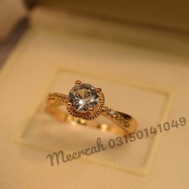 Stylish Design Diamond Cut Stone Crystal Adjustable Golden Ring for Girls/Women