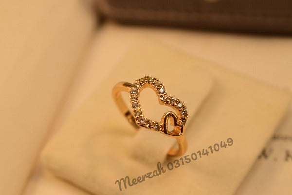 Stylish Heart Design Crystal Adjustable Golden Ring for Girls/Women