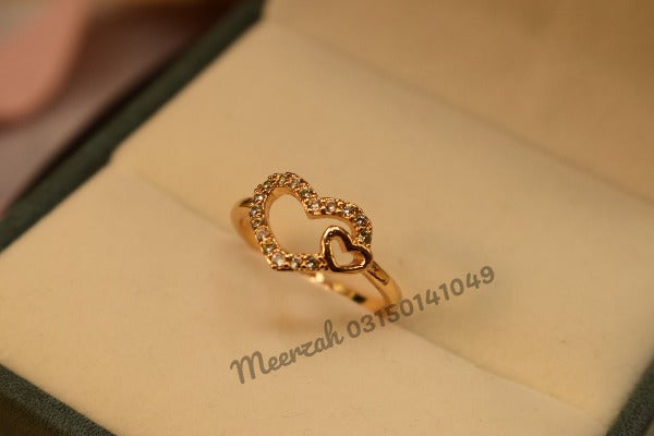 Stylish Heart Design Crystal Adjustable Golden Ring for Girls/Women