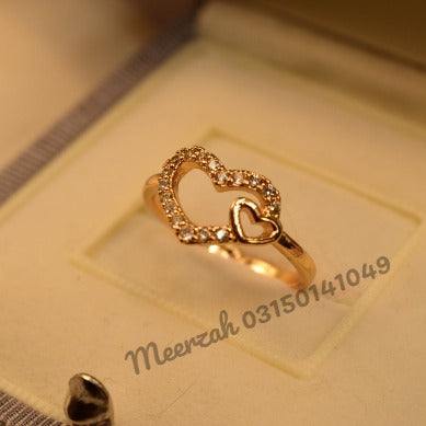 Stylish Heart Design Crystal Adjustable Golden Ring for Girls/Women