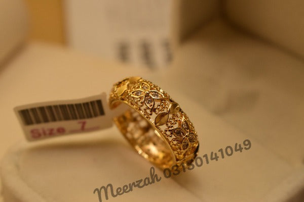 Elegant Fancy Design Crystal Golden Ring for Girls/Women