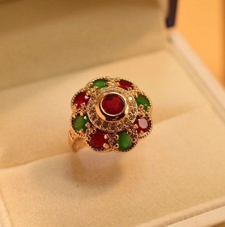 Golden Maroon Zircon Crystal Flower Ring for Girls/Women - Meerzah