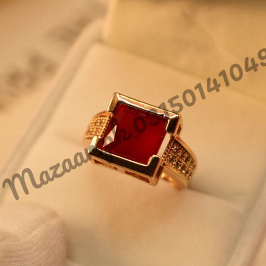 Antique Gold Plated Maroon Zircon Crystal Ring for Girls/Women - Meerzah