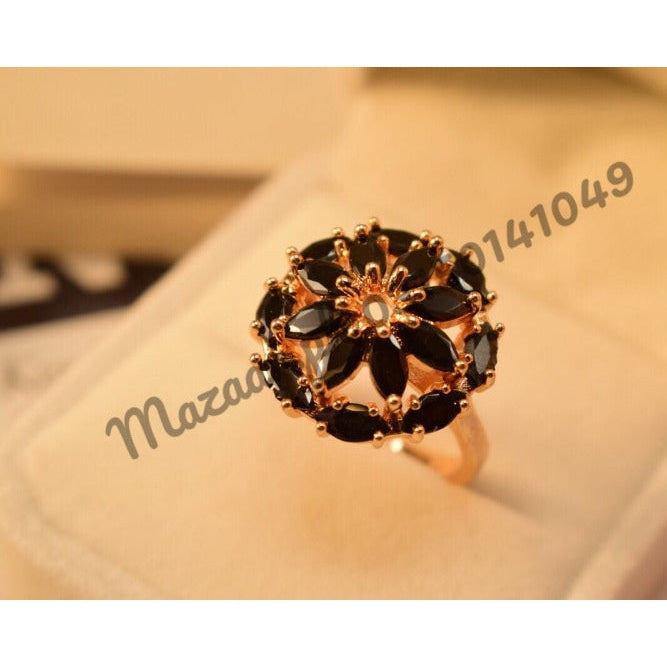 Fancy Golden Black Flower Crystal Zircon Ring for Girls/Women - Meerzah