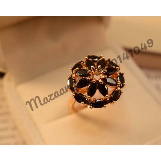 Fancy Golden Black Flower Crystal Zircon Ring for Girls/Women - Meerzah