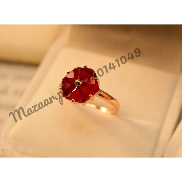 Beautiful Golden Maroon Flower Zircon Crystal Ring for Girls/Women - Meerzah