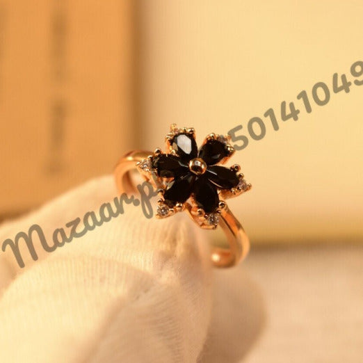 Beautiful Black Flower Golden Crystal Ring for Girls/Women - Meerzah