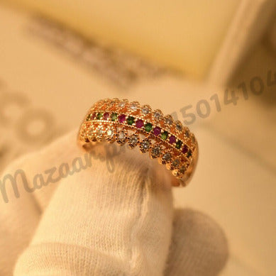 Antique Multi Zircon Golden Crystal Ring for Girls/Women - Meerzah