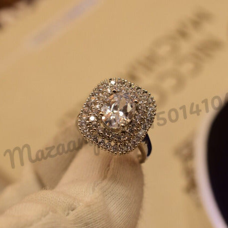 Antique Silver  Zircon Crystal Ring for Girls/Women - Meerzah