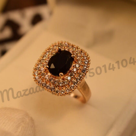 Elegant Black Zircon Crystal Golden Ring for Girls/Women - Meerzah