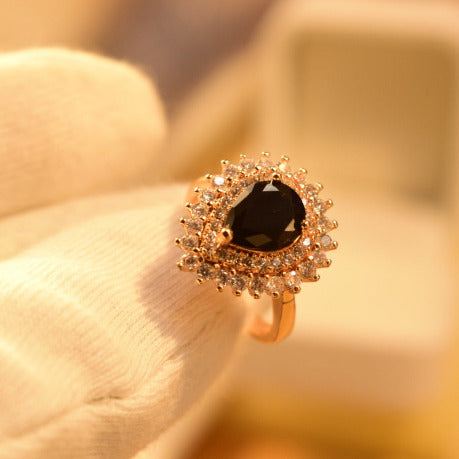 Elegant Gold Plated Black Zircon Crystal Ring for Girls/Women - Meerzah