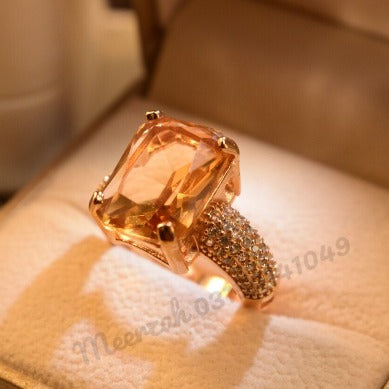 Stylish Champagne Square Zircon Crystal Ring for Girls/Women - Meerzah