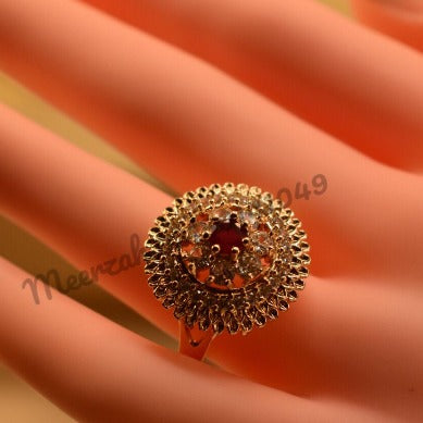 Elegant Gold Design Maroon Stone Crystal Ring for Girls/Women - Meerzah