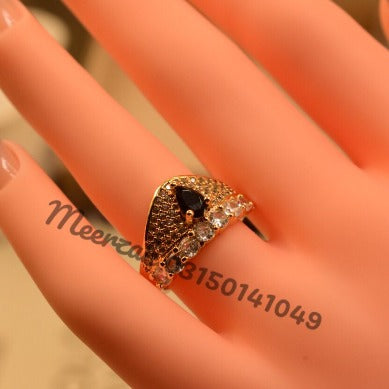 Elegant Black Stone Golden Crystal Ring for Girls/Women - Meerzah