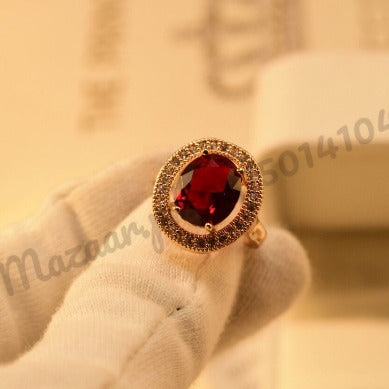 Fancy Maroon Zircon Golden Crystal Ring for Girls/Women - Meerzah