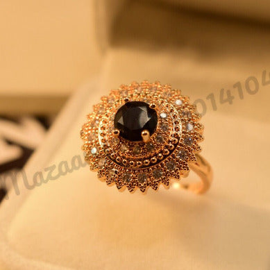 Stylish Black Zircon Golden Crystal Ring for Girls/Women - Meerzah