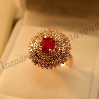 Elegant Red Zircon Golden Crystal Ring for Girls/Women - Meerzah