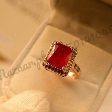 Antique Red Zircon Golden Crystal Ring for Girls/Women - Meerzah