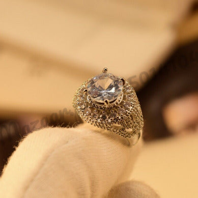 Antique Stone Zircon Silver Crystal Ring for Girls/Women - Meerzah