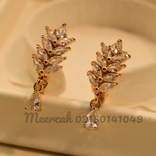 Fancy Stylish Golden White Crystal Earings for Girls/Women - Meerzah