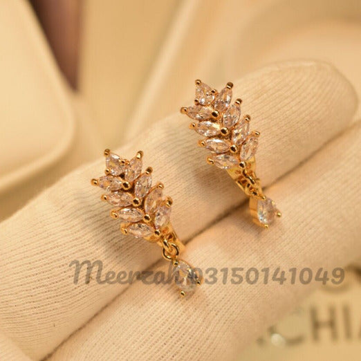 Fancy Stylish Golden White Crystal Earings for Girls/Women - Meerzah