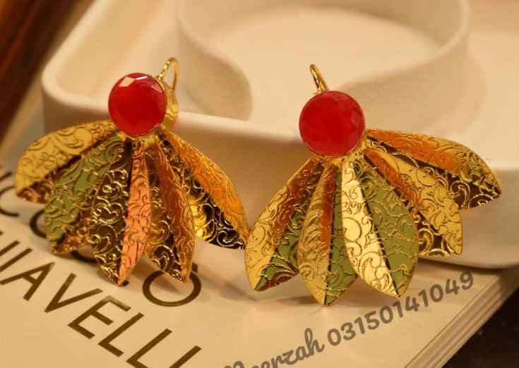 Beautiful Stylish Golden Leafs with Red Crystal Earings for Girls/Women