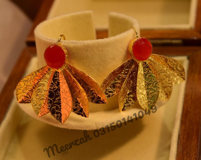 Beautiful Stylish Golden Leafs with Red Crystal Earings for Girls/Women