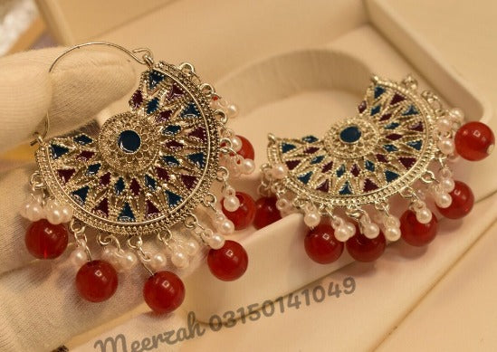 Antique Red White Pearls Jhumkas Earings for Girls/Women