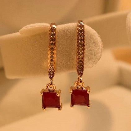 Elegant Maroon Stone Crystal Golden Earings for Girls/Women - Meerzah