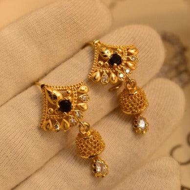 Antique Black Stone Crystal Golden Earings for Girls/Women - Meerzah