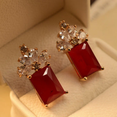 Elegant Maroon Stone Crystal Silver Earings for Girls/Women - Meerzah