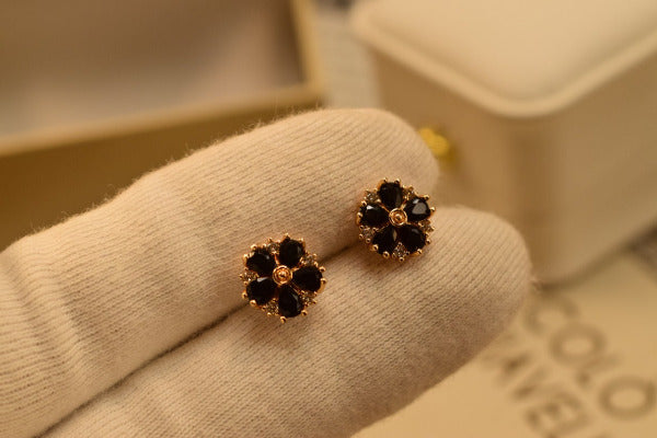 Elegant Black Stone Flower Crystal Earings for Girls/Women - Meerzah