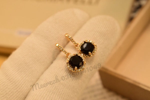 Stylish Black Stone Crystal Golden Earings for Girls/Women - Meerzah