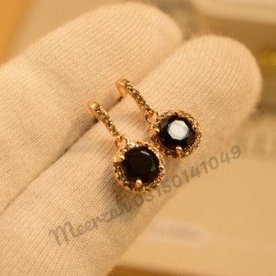 Stylish Black Stone Crystal Golden Earings for Girls/Women - Meerzah