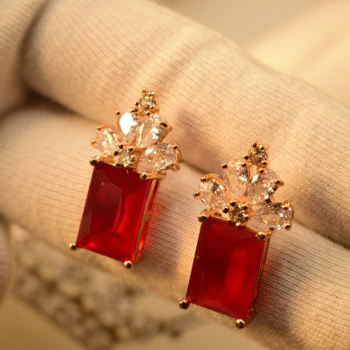 Elegant Maroon Stone Crystal Silver Earings for Girls/Women - Meerzah