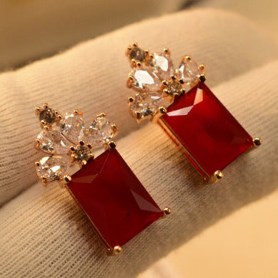 Elegant Maroon Stone Crystal Silver Earings for Girls/Women - Meerzah