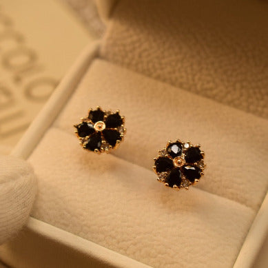 Elegant Black Stone Flower Crystal Earings for Girls/Women - Meerzah