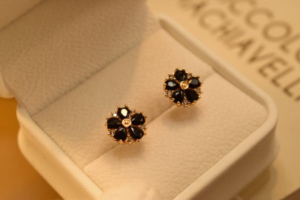 Elegant Black Stone Flower Crystal Earings for Girls/Women - Meerzah