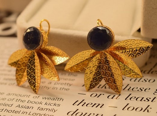 Fancy Black Stone Golden Leafs Earings for Girls/Women - Meerzah