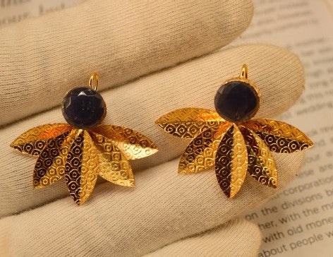 Fancy Black Stone Golden Leafs Earings for Girls/Women - Meerzah