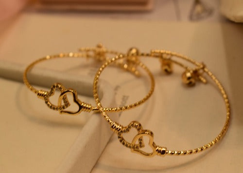 Cute Little Double Heart Design Golden Bangles for Kids