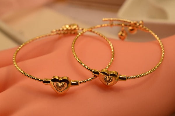 Cute Little Heart Design Golden Bangles for Kids