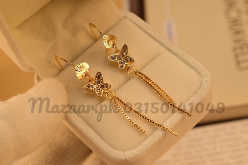 Elegant Golden Long Chain Crystal Earings for Girls/Women - Meerzah