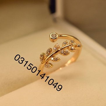 Shimmering Crystal Golden Leaf Adjustable Ring for Girls/Women - Meerzah