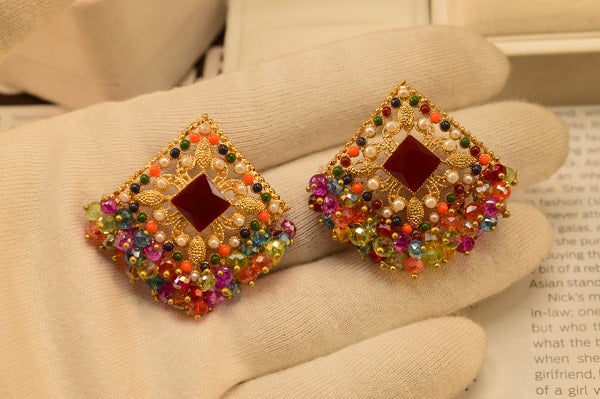 Stylish Multi Stones Maroon Zircon Earings for Girls/Women - Meerzah