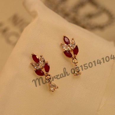 Sterling Maroon Stone Crystal Earings for Girls/Women - Meerzah