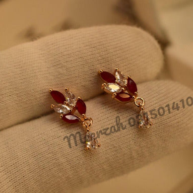 Sterling Maroon Stone Crystal Earings for Girls/Women - Meerzah