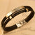 Elegant Leather Silver Black Bracelet for Boys/Men